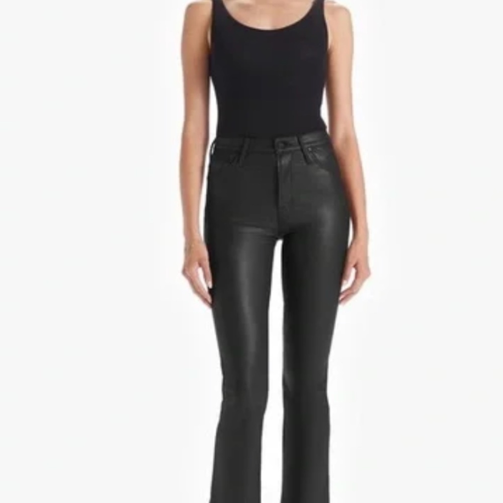 Mother Denim The Insider Ankle Black Faux Leather Wax On Wax Off Jeans